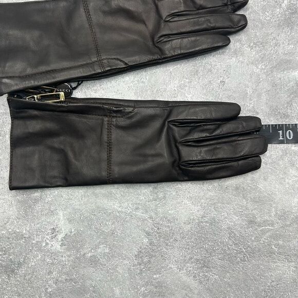 NWT Gucci Black Genuine Leather Nappa Gloves Size 6.5 G Logo Side Zip With Box - Picture 14 of 15